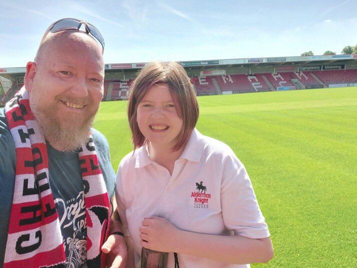 John Millington, and Daisy, from Alderman Knight School - on a tour of the Completely-Suzuki Stadium